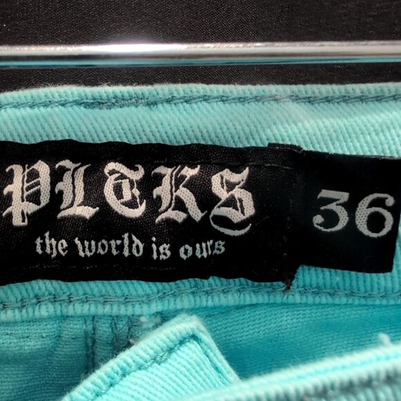 Politics Debris 503 Distressed Fringe Aqua Flare Jeans -  Size 36 - Picture 5 of 6